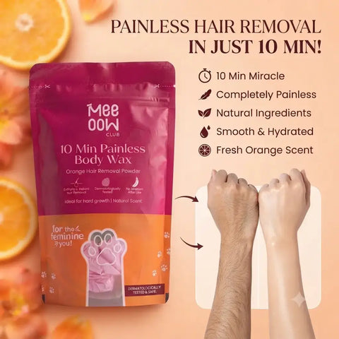 Meow Club 10 Min Painless Body Wax Mogra Hair Removal Powder | Instant Hair Removal | Dermatologically Tested | No Irritation | Natural Scent | For Women